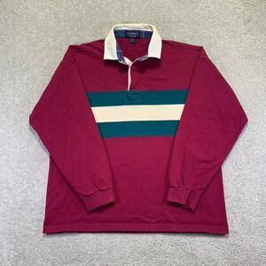 Vintage GANT Rugger Rugby Shirt Long Sleeve Burgundy Teal Cream Stripe Size L